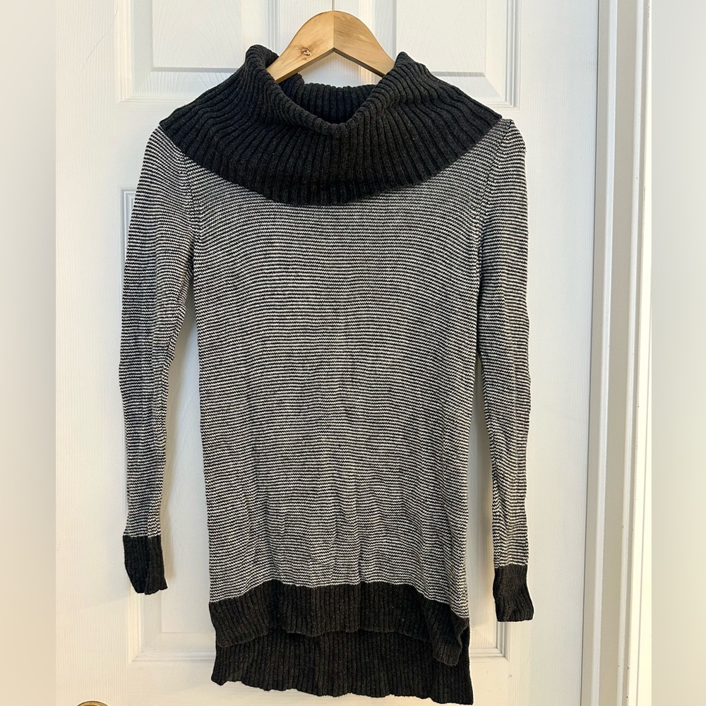 LOFT Black & White Striped Cowl Neck Sweater – Size XS